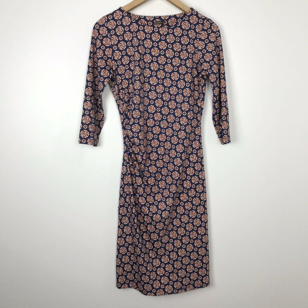 J. McLaughlin Sage Orange + Navy Ruched Dress